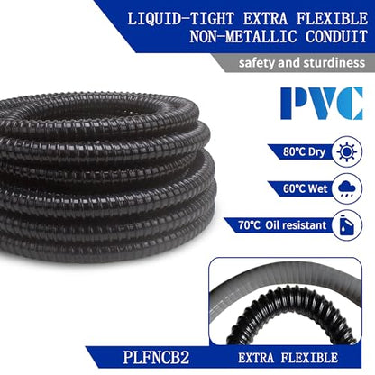 (1/2" Dia * 25 Feet) Yariwiz Black Special Extra Flexible Electrical Conduit Liquid Tight PVC Conduit Kit with 3 PCS Coupling, 3 PCS Elbow and 7 PCS Strap, Sealtight Seal Flex Liquidtight Wire - style: 1/2 inch-25ft-Kit
