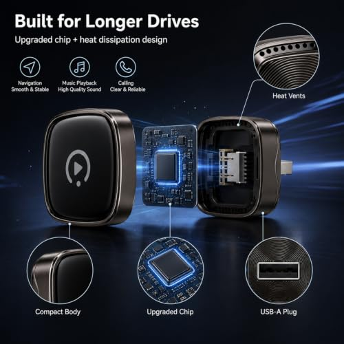 Wireless CarPlay Adapter, Ultra Mini Apple CarPlay Wireless Dongle for Factory Wired CarPlay Cars, 5GHz WiFi & Bluetooth Plug & Play Auto-Connect, No Delay
