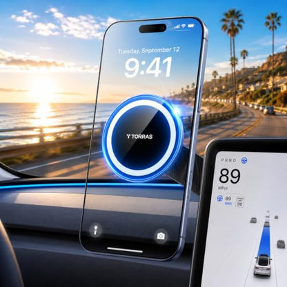 TORRAS Stow Tesla Phone Mount [Hidden & Strong Magnet] 360°Rotation Foldable Tesla Phone Holder Fit for All Phones, Tesla MagSafe Car Mount, Tesla Accessories for Model Y Model 3/S/X/Cybertruck