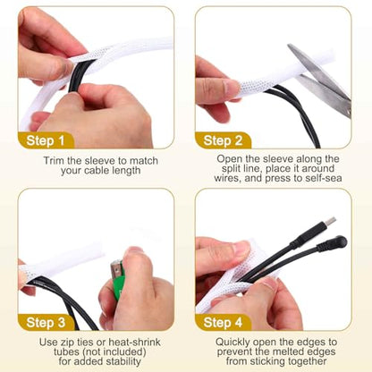 MECCANIXITY Split Sleeve Wire Loom 3/16" 25Ft White Self Wrapping Braided Sleeve UL94-V2 Fireproof PET Sleeving for Automotive, Home Cable Management - color: White, size: 3/16 Inch x 25Ft