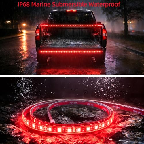 12V Marine Boat LED Light Strip Super Bright, 2 Pack 4FT IP68 Fully Waterproof RV Front Cap Lights, Golf Cart Underglow Roof Lights Strip for Truck ATV UTV SUV Car Pickup Trailer, Cuttable, Red - color: Red, size: 4FT