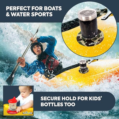 Lil Sucker Suction Cup Holder – Universal Drink Holder for Paddle Board, Kayak, ATV & Boat – Clip-On Coffee Anti-Spill - Camo Pack of 2 - color: Camo