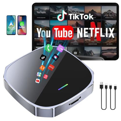 2-in-1 Wireless Apple CarPlay&Android Auto Adapter 2026, Magic AI Box Streaming Dongle Support Netflix/YouTube, Plug&Play, Car Play Wireless Adapter, Only Fit for Cars with Wired CarPlay/Android Auto