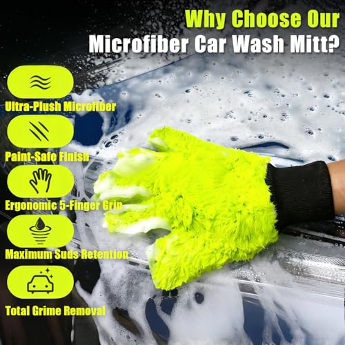XINDELL 2 Pack Car Wash Glove - Ultra-Soft Plush Fluffy Bear Paw Foam Wash, Scratch-Free Five-Finger Brush, Thickened Car Cleaning Mitt - color: Car Wash Mitt-2pack