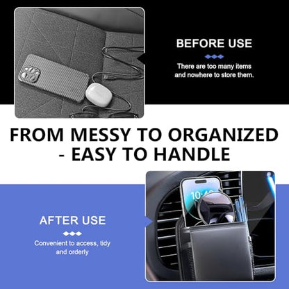 Car Air Vent Organizer Bag, Multi-functional Dashboard Storage Pouch for Phone Glasses Keys Cards, Anti-scratch Multi-layer Protection Bag, Interior Accessory for Most Car Vents (Black)