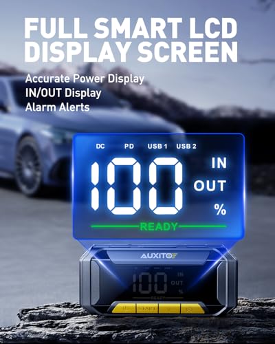 AUXITO 8000A Portable Jump Starter for All Gas/12L Diesel, 20000mAh Car Battery Booster Jump Pack, Jump Box for Car with 60W Fast Charging, LCD Screen Display, 700LM LED Light - size: 8000A