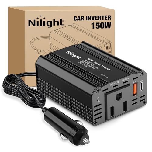 Nilight 150W Power Inverter with PD 30W USB C & QC3.0 12V DC to 110V AC - color: 150W USB+PD 110V Outlet