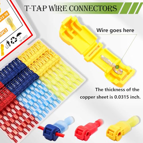 Twidec/Quick Splice Wire Terminals T-TAP Disconnect Self-Stripping 22-10 AWG with Nylon Fully Insulated Male Spade Electrical Terminals Kit for Automotive Marine - color: 80PCS