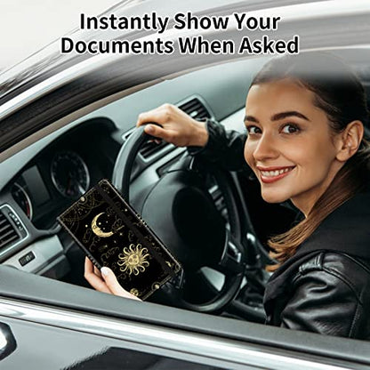 Car Registration and Insurance Card Holder, Vehicle License Documents Glove Box Compartment Organizer Wallet, ID Card Holder for Car Essentials Automobile, Sun Moon Clouds Witchy - color: Aesthetic Sun Moon Clouds