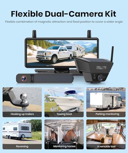 AUTO-VOX 2 Solar Wireless Backup Camera System: 3-Min Quick Installation - size: 7.2" 2-Solar Dual Cam