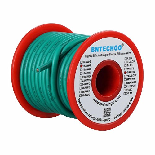 BNTECHGO 14 Gauge Silicone Wire Green 40ft Stranded Tinned Copper Wire - color: Green, size: silicone wire 40ft