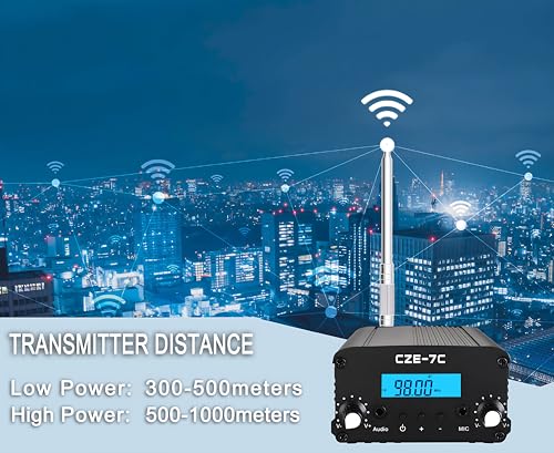 FM Transmitter, 1/7W Long Range Stereo Radio Broadcast Transmitter for Drive-in Church Light Show Supermarket School Car Theater,Conference, Factory Personal Radio