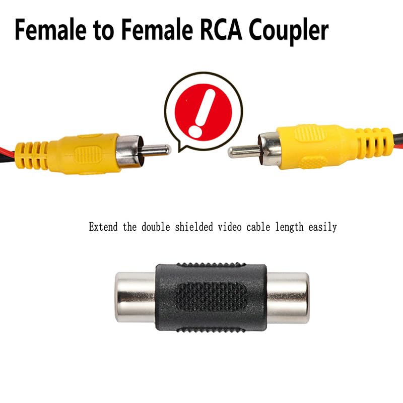 RCA Video Cable, Backup Camera Extension Cable, 100% Shielded, RCA Video Female to Female Coupler, Power Cable, Compatible with Rearview Cameras, DVD Players, TV Boxes, Black (26ft) - size: 26ft
