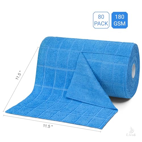 LIVOS Microfiber Cleaning Cloth Roll - 80 Pack, Reusable Paper Towels, Microfiber Towels for Cars, Super Absorbent Lint Free Cleaning Rags for House, Kitchen, Window-Check Blue, 11.5"x11.5" - color: Check Blue