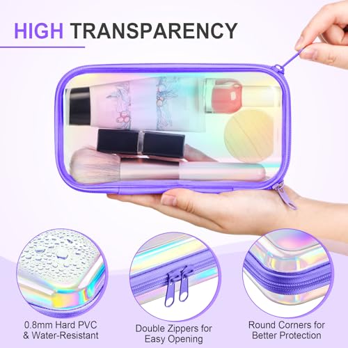 Hoolerry 4 Pcs Hard Clear Zipper Case,Clear,7.5 X 3.9 X 2 In,Purple Laser - color: Purple Laser, size: 7.5 x 3.9 x 2 in