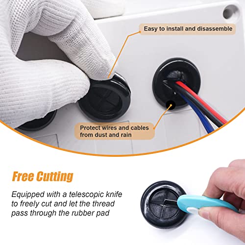 mankk 53Pcs Rubber Grommet Kit,6 Size (5/8" 13/16" 7/8" 1" 1-3/16" 1-1/2") Drill Hole Round Double Sided Rubber Hole Plug with Retractable Box Knife for Protecting Cable Wire M-119 - size: 6 Sizes-53PCS