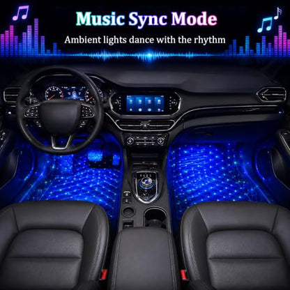 Car Interior LED Lights,4 in 1 RGB APP Control Automotive Under Dash Neon Ambient Lighting with USB Port,Music Sync Auto Footwell Lamp,Car Interior Atmosphere Light