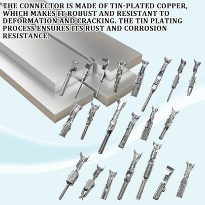 290PCS Car Electrical Terminal Wire Pins Connector Kit, 21Type Auto Electrical Wire Connector Terminal Pin 1/1.5/1.8/2.2/2.8/3.5mm, Male Female Crimped Pins Non-Insulated Plug Removal Pin Tool