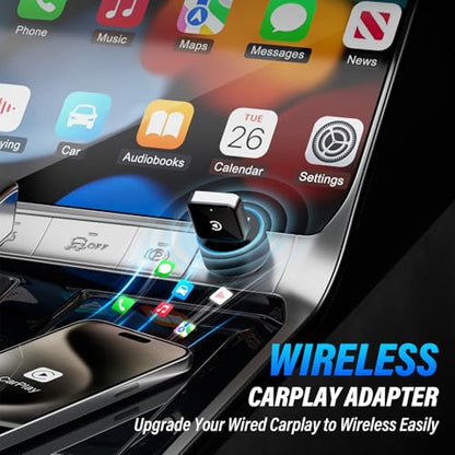 Wireless CarPlay Adapter for iPhone, Converts Factory Wired CarPlay to Wireless, 5 GHz Plug-and-Play Dongle, USB-A and USB-C, iOS 10+