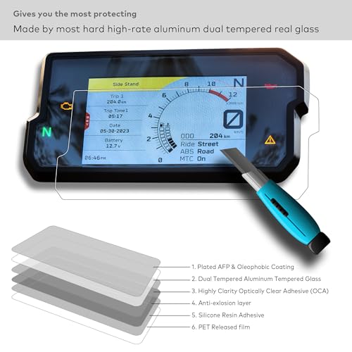 Tempered Glass Screen Protector designed for KTM 390/790/890 Adventure, KTM 125/390 Duke, KTM RC 125/390 Motorcycle 5-Inch Instrument Screen 9H Anti Scratch (HD Clear) - color: KTM 790/890 Adventure (2019-2022) - 5" - HD Clear