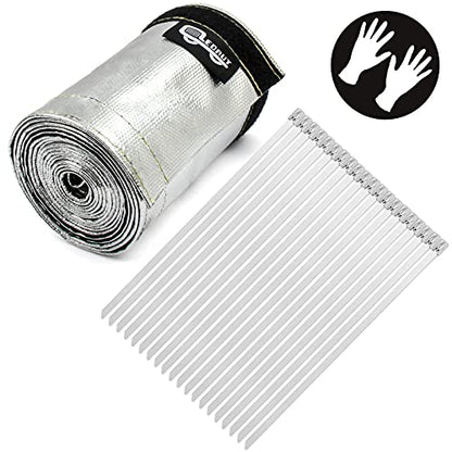 Heat Shroud Aluminized Sleeving Heat Shield fuel line wire heat sleeve 1-1/2''I.D. x 10FT with 20 Pcs 7.8Inch Stainless Steel Cable Metal Zip Ties - size: 1-1/2''I.D. x 10FT