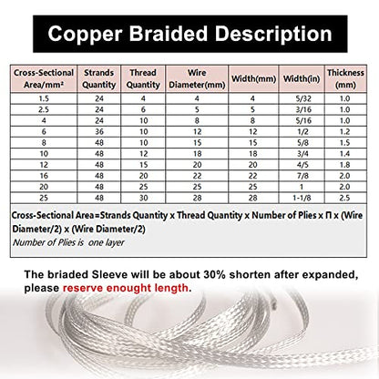 QuQuyi 9.84ft 4mm Braided Ground Strap Tinned Copper Flat Sleeving Expandable Metal Sheath Screening Signal Wire Cable Shielded - size: 4mm
