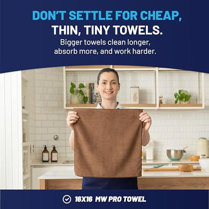MW Pro Microfiber Cleaning Cloth | Brown | 12 Pack | 16” x 16” | Coffee, Barista, Espresso Towels - Clean, Dust, Polish, Scrub, Absorbent - color: Brown
