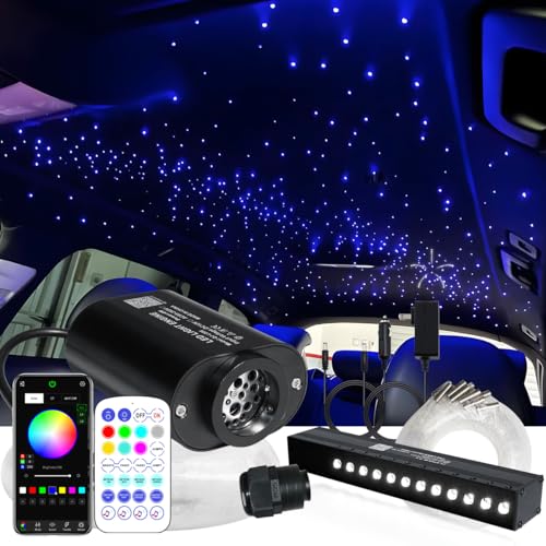 AZIMOM Mini 6W Twinkle 600pcs0.03in 13.1ft Fiber Optic Starlight Headliner+180pcs Pure White Meteor Shooting Star for Car Home, End Glow Fiber Strands Sound-Activated APP& Remote Control - size: 780pcs*0.03in*13.1ft