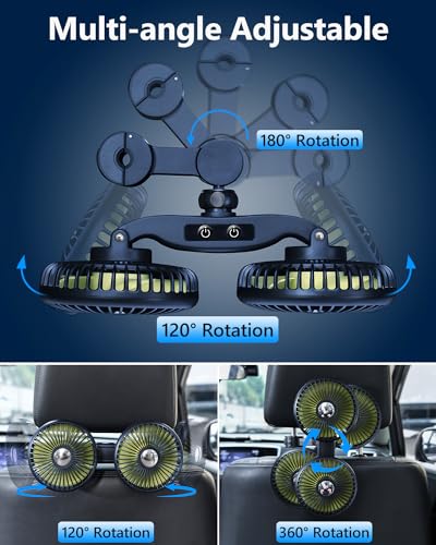 Dual Head Car Cooling Fans for Back Seat for Kids, Battery Powered Rechargeable Usb 5V/ 12V /24V Car Backseat Headrest Fan for Baby Rear Facing, Car Seat Cooler That Blow Cold Air for Vehicles - style: Battery Powered