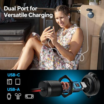 12V USB Outlet Wall Mount Aluminum PD3.0 and QC 3.0 Waterproof Dual Port DC 12~24V Socket USB C Cigarette Lighter Replacement for Boat RV Camper Trailer Truck Golf 2Pcs