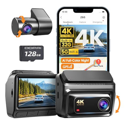 DDPAI Z60 4K+1080P Dual Dash Cam, Night Vision, 32GB eMMC+128GB Card