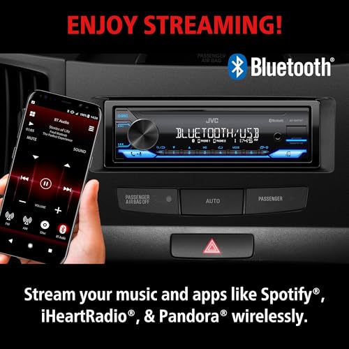 JVC KD-SX27BT Car Stereo with Bluetooth, 100W Digital Media Receiver, 1.5A USB, Single DIN Head Unit with AM/FM Radio & AUX-in, iOS/Android JVC Remote App, 13-Band EQ, Dual Phone Connection - style: Single DIN Car Stereo