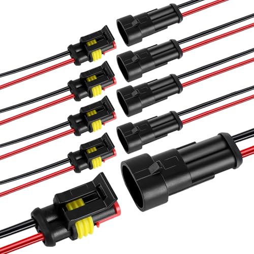2 Pin Waterproof Wire Connector, 18AWG 10cm Male and Female Wire Connector Suitable for Car, Truck, Boat, and Various Applications (5 Pack)