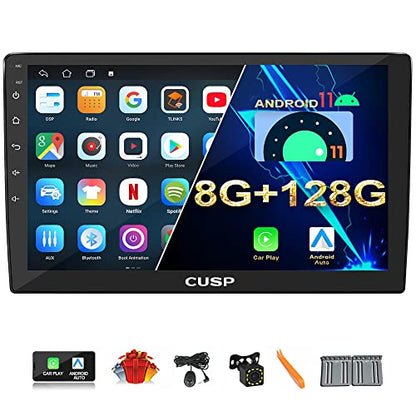 CUSP New Car Stereo Radio, 9 Inch Android Double Din Car Radio with 8GB RAM 128GB ROM, QLED 1280×720 Touch Screen, Wireless CarPlay Android Auto, GPS Navigation, Bluetooth, WiFi, DSP, SWC - color: 9 Inch 8G+128G+Car Play and Android Auto
