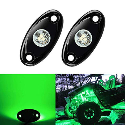 2 Pods LED Rock Lights, Ampper Waterproof LED Neon Underglow Light for Car Truck ATV UTV SUV Offroad Boat Underbody Glow Trail Rig Lamp (Green) - color: Green, size: 2 Pods