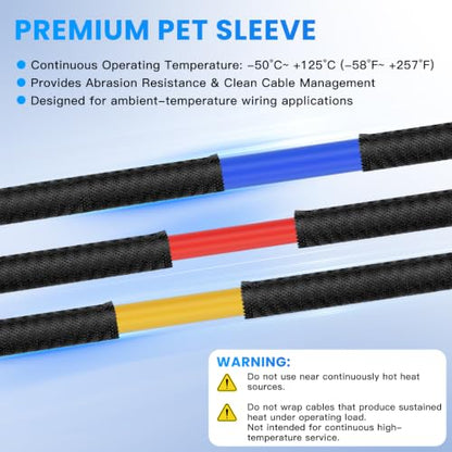 1" 50ft Black Expandable Braided Cable Sleeve PET - size: 1"-50ft