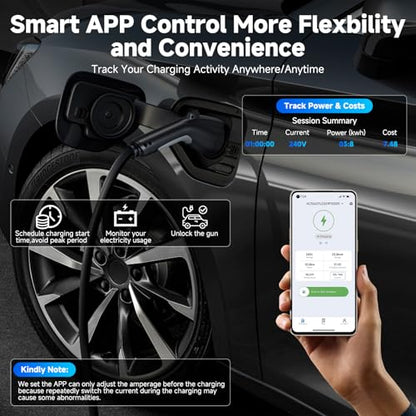 Level 1&2 Portable EV Charger (WiFi) with App Control, 8-16Amp Adjustable Current & Timer, 110V–240V, NEMA 5-15 & 6-20 Plug, 25Ft EV Charging Cable, J1772 Electric Car Charger for All PHEV/EV - size: 16A