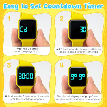 BEN NEVIS Potty Training Watch, Digital Toddler Watch with Countdown/Music/Alarm Clocks/Vibration Reminder and Waterproof, Remind Toddler to Go to The Toilet - color: 22-Yellow