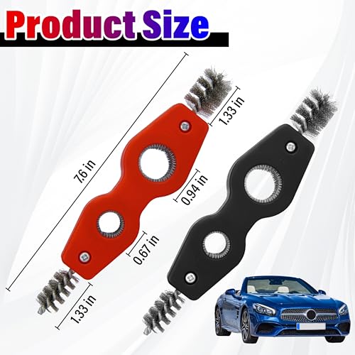 Car Battery Terminal Cleaning Brush,4 in 1 Auto Battery Cleaner (Black+Red) - color: Black+red