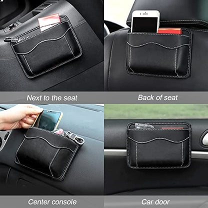 Osilly Car Seat Side Pocket Organizer, PU Leather Pen Phone Sunglasses Holder Tray Pouch Seat Gap Filler, Mini Storage Bag Car Interior Accessories for Auto Seat Door Window Console (Beige)