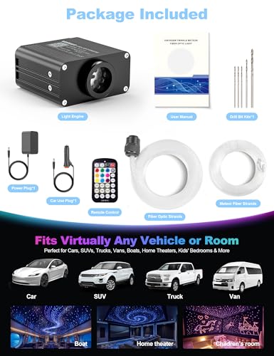 VOLISUN 16W Starlight Headliner Kit for Car,200pcs Fiber Optic Lights,6.5ft Star Lights+Meteor Shooting Star,APP & Remote Control,RGBW Interior Car Lights for Ceiling,Home,Party - size: 200pcs*0.03in*6.5ft+Meteor