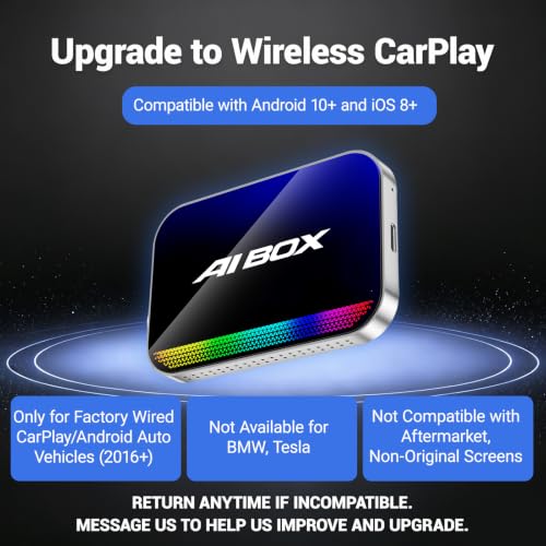 AI Box Wireless CarPlay Adapter,Magic Box with YouTube TikTok, Built-in Play Store and Screen Mirroring, Plug and Play Wireless Adapter for OEM Factory Wired CarPlay Vehicles