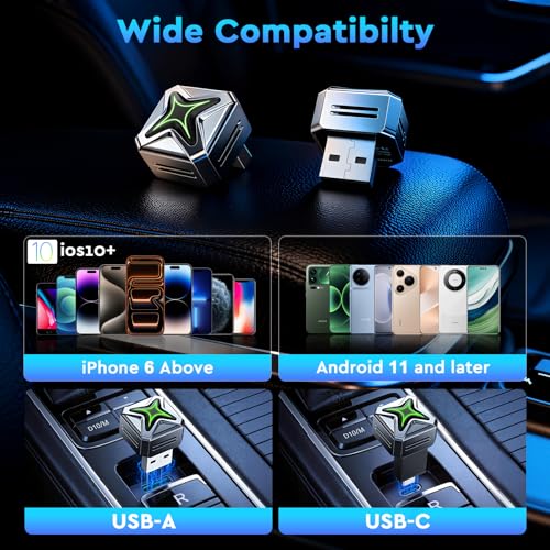 Elrina 2026 New-Gen Wireless CarPlay Adapter with Button Control, 5s Fast Auto-Reconnect Ultra Mini Wired to Wireless Plug & Play Adapter for iPhone & Android Auto, Stable 5.8GHz WiFi, Bluetooth 5.4