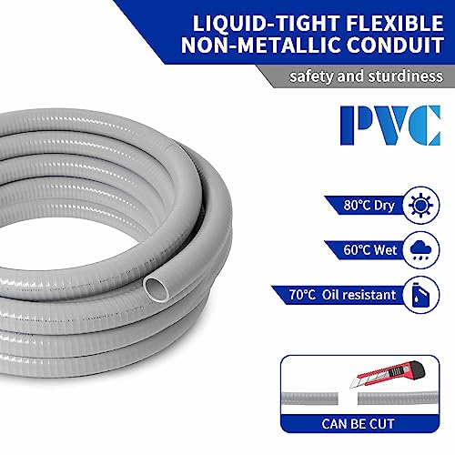 (1 inch Dia * 50 Feet) Yariwiz Flexible Electrical Conduit Liquid Tight PVC Conduit Kit with 5 PCS Coupling, 3 PCS Elbow and 10 PCS Strap, Sealtight Seal Flex Liquidtight Outdoor Non Metallic Grey - style: 1"-50ft Kit-Grey