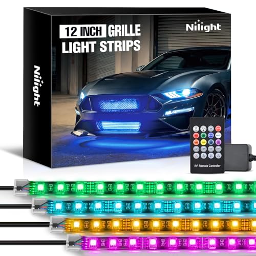 Nilight 4PCS 12" RGB LED Grille Light Strips with Wireless Remote Control - color: 4Pcs 12Inch Grille Light w/Remote
