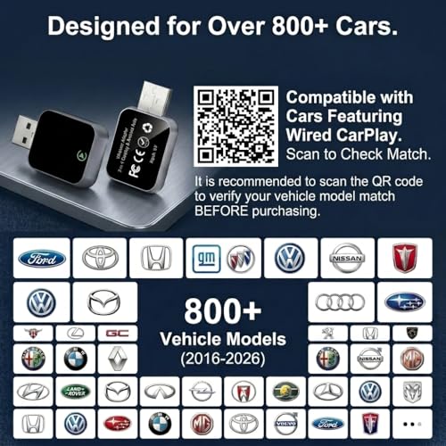 2026 Upgraded Wireless CarPlay Adapter for Factory Wired CarPlay Cars, Fast 5GHz WiFi Smart Car Audio Dongle, Plug & Play, No Audio Delay, Low Latency, Mini Size,Black