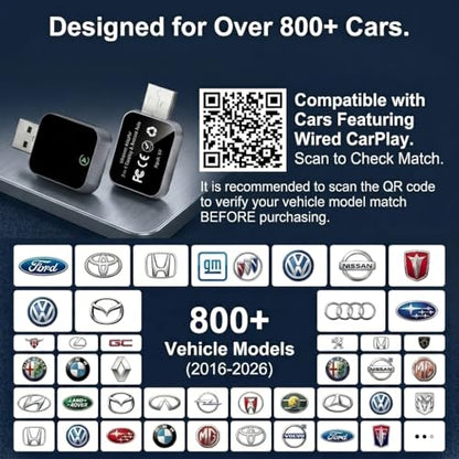 2026 Upgraded Wireless CarPlay Adapter for Factory Wired CarPlay Cars, Fast 5GHz WiFi Smart Car Audio Dongle, Plug & Play, No Audio Delay, Low Latency, Mini Size,Black