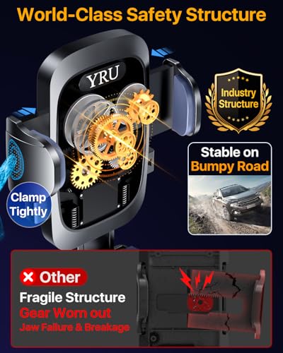 YRU[True Upgrade for Safety Car Phone Holder Mount [Patent & Military-Grade] Dashboard Cell Phone Holder for Car Vent Windshield Phone Stand for iPhone 17 16 15 14 13 Pro Max Truck Samsung, Light Red - color: Light Red