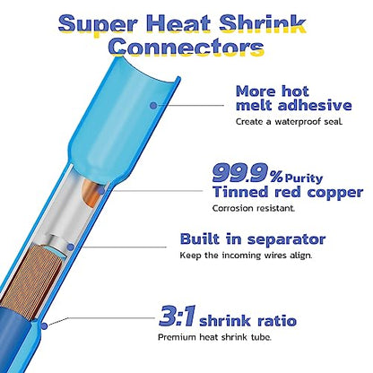 haisstronica 500PCS Blue Heat Shrink Butt Connectors 16-14 AWG - size: AWG16-14 Blue, style: 500pcs