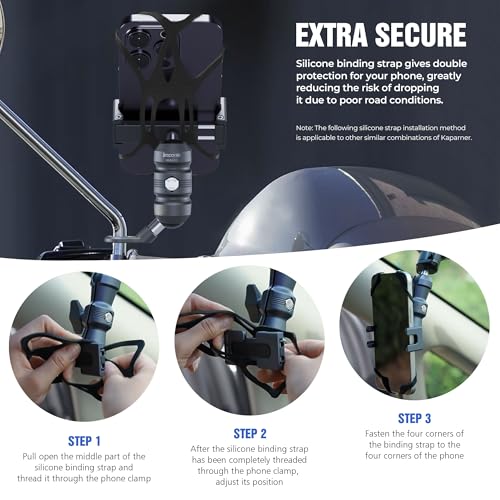 Motorcycle Phone Clip Kit, for 8-10mm Screw/Mirror Install, Anti-Theft Double Socket Arm/25mm Ball Top and Base, Suitable for Width of 2.56-3.74" Phone (KPS-04)